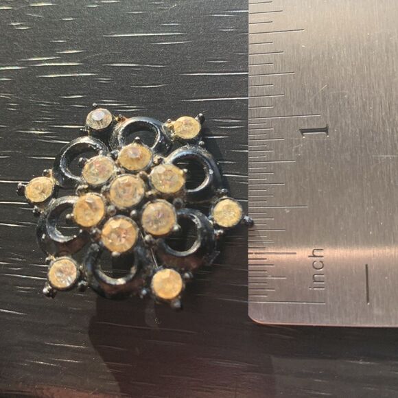 Vintage Black Rhinestone Brooch Pin - Picture 3 of 3